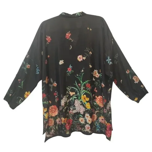 Johnny Was 100% Silk Houstein Jarah Boho Button Down Blouse Multi Size Large